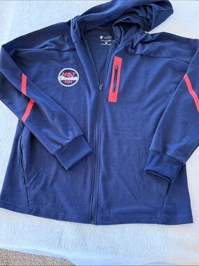 Mens Navy Blue Hot Chocolate Zip Hoodie with pinkish Red Accents -